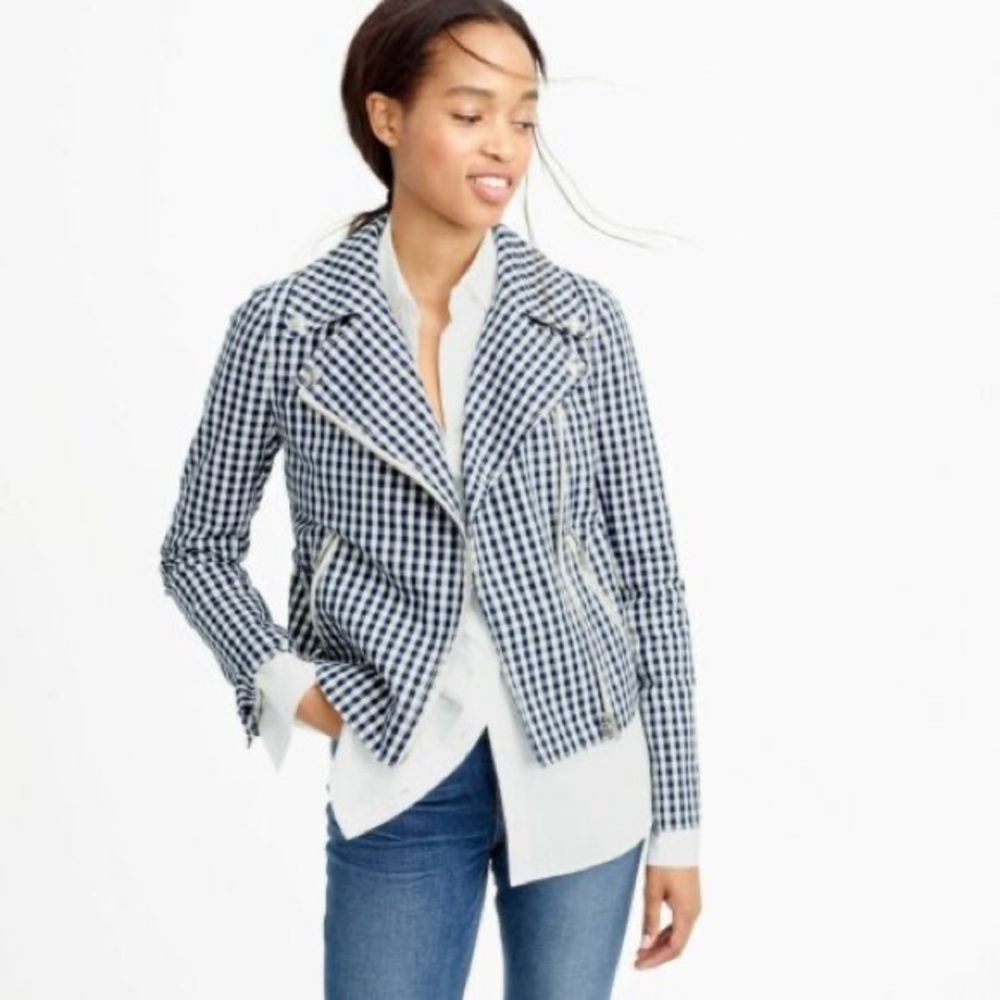 Never worn J.Crew gingham moto jacket size 0